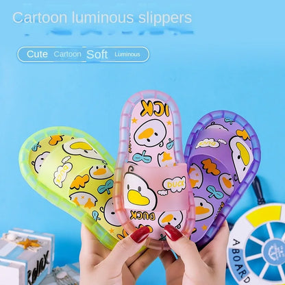 Zuecos LED con luces para niños, bonitas pantuflas de cristal con dibujos animados para niños y niñas