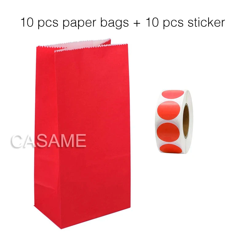 10PCS Stand-Up Colorful Gift Bags with Stickers – Solid, Striped & Polka Dot Treat Bags for Wedding, Birthday & Party Favors (18×9×6cm)