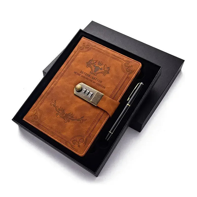 A5 Retro Password Lock Diary – 200-Page Journal Notebook with Secure Lock