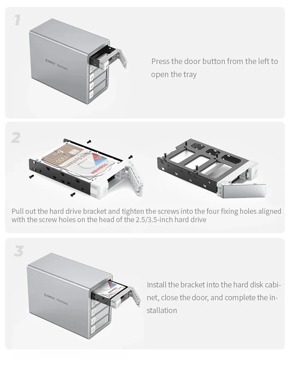 ORICO 4/5 Bay HDD Docking Station – USB 3.2 Type-C 10Gbps SATA Hard Drive Enclosure for 2.5" & 3.5" SSD HDD