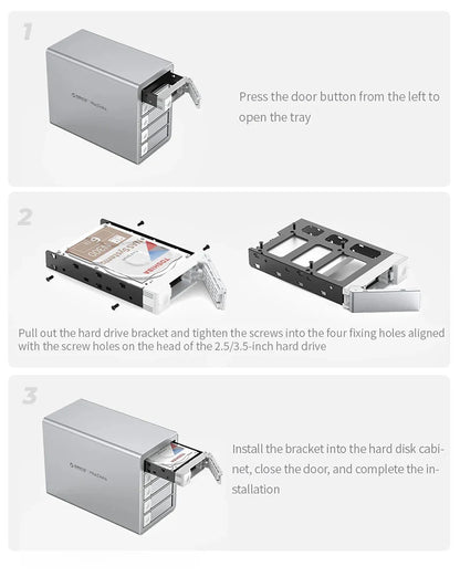 ORICO 4/5 Bay HDD Docking Station – USB 3.2 Type-C 10Gbps SATA Hard Drive Enclosure for 2.5" & 3.5" SSD HDD