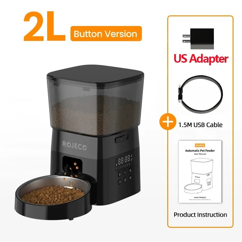 ROJECO Comedero Automático para Mascotas – Dispensador Inteligente de Comida Seca con Control por Botones para Perros y Gatos