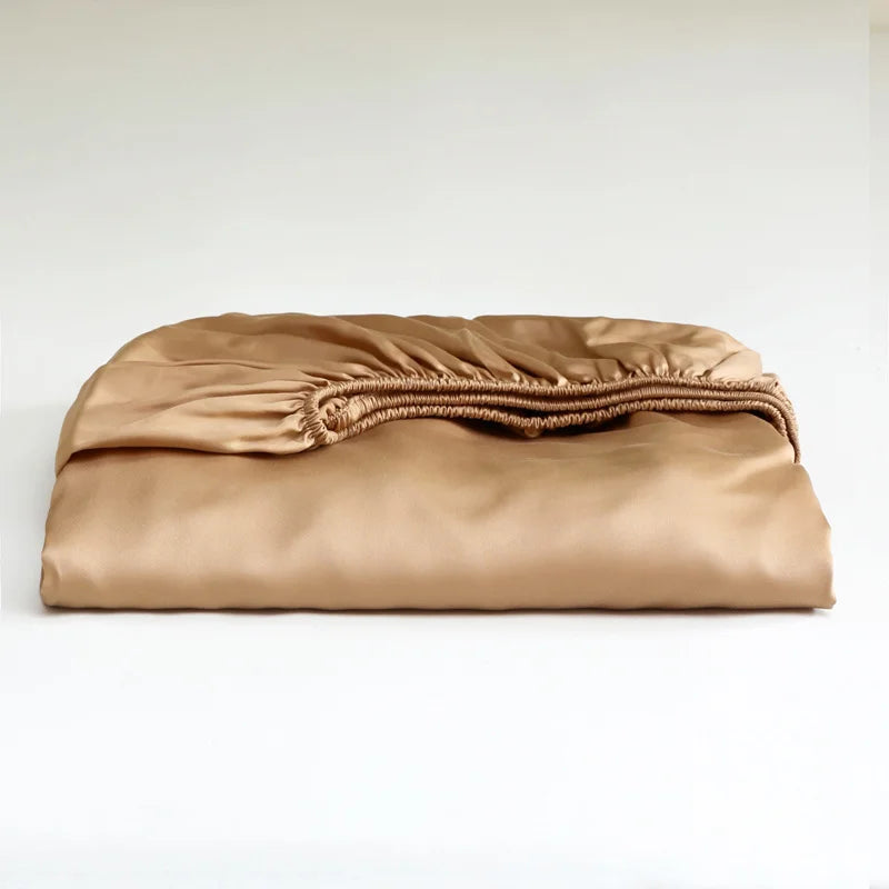 Luxury Mulberry Silk Fitted Sheet – Soft Elastic Mattress Cover for Single, Double, Queen & King Beds