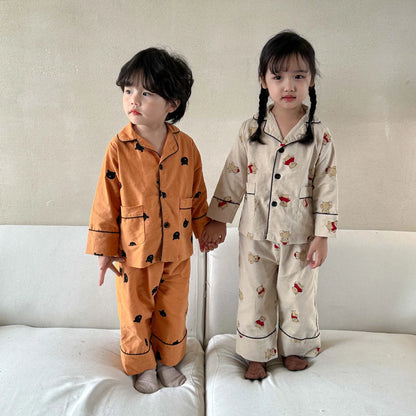 Cartoon Bear Kids Pajama Set – Soft Cotton Two-Piece Sleepwear for Boys & Girls, Comfortable Spring & Autumn Home Clothing