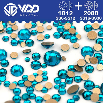 VDD Piedras Preciosas de Cristal Doradas de Fondo Plano – 2088 Cristales de Strass para Arte de Uñas, Manualidades y Decoraciones DIY