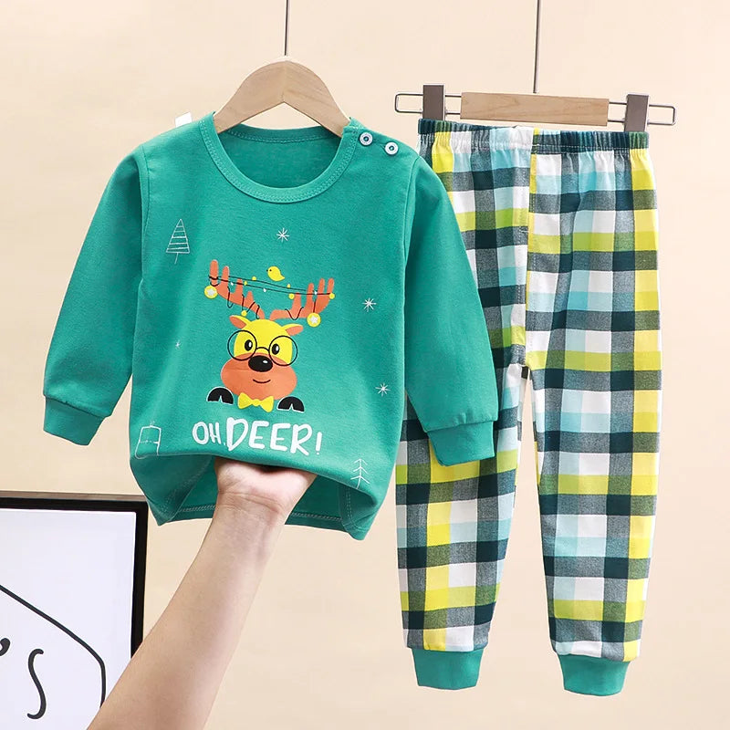 Little Maven Kids' Cotton Clothing Set – Boys & Girls Christmas T-Shirt Top & Pants Outfit for Autumn & Winter, 2-Piece Children's Clothes
