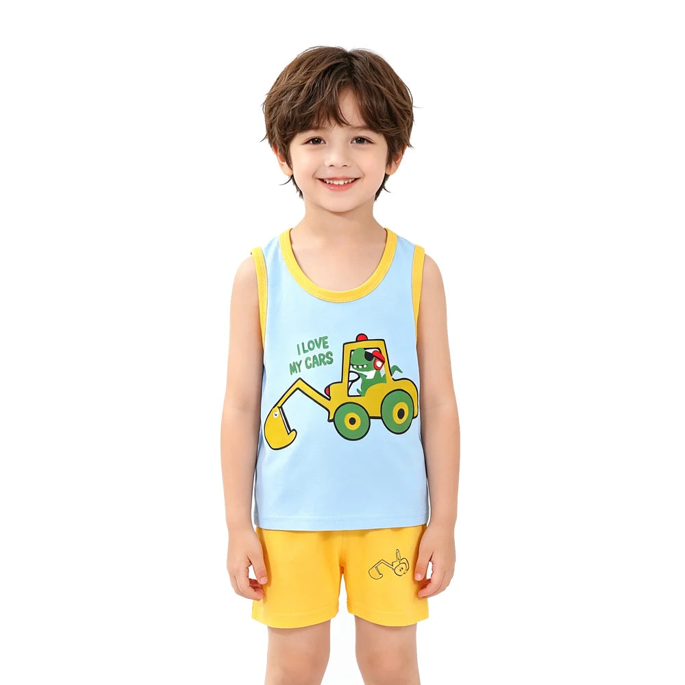 Kids 100% Cotton Pajama Set Sleeveless Tank Top & Shorts Summer Sleepwear for Boys & Girls