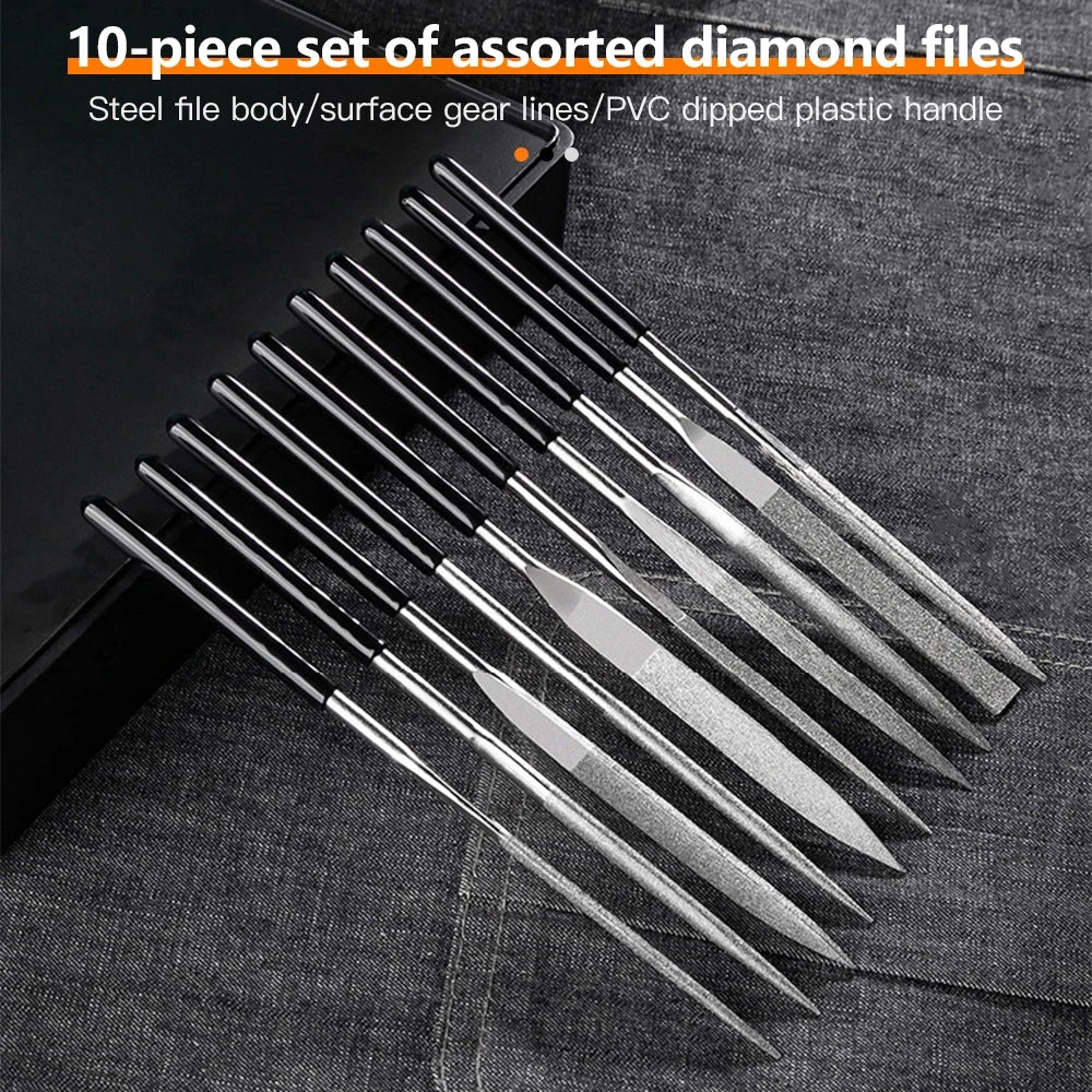 10-Piece Diamond Needle File Set – Precision Hand Tools for Ceramic, Glass, Gemstone & DIY Crafts