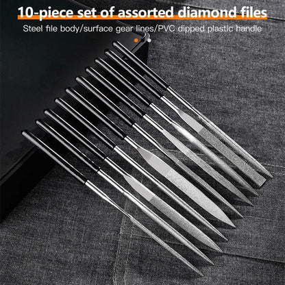 10-Piece Diamond Needle File Set – Precision Hand Tools for Ceramic, Glass, Gemstone & DIY Crafts