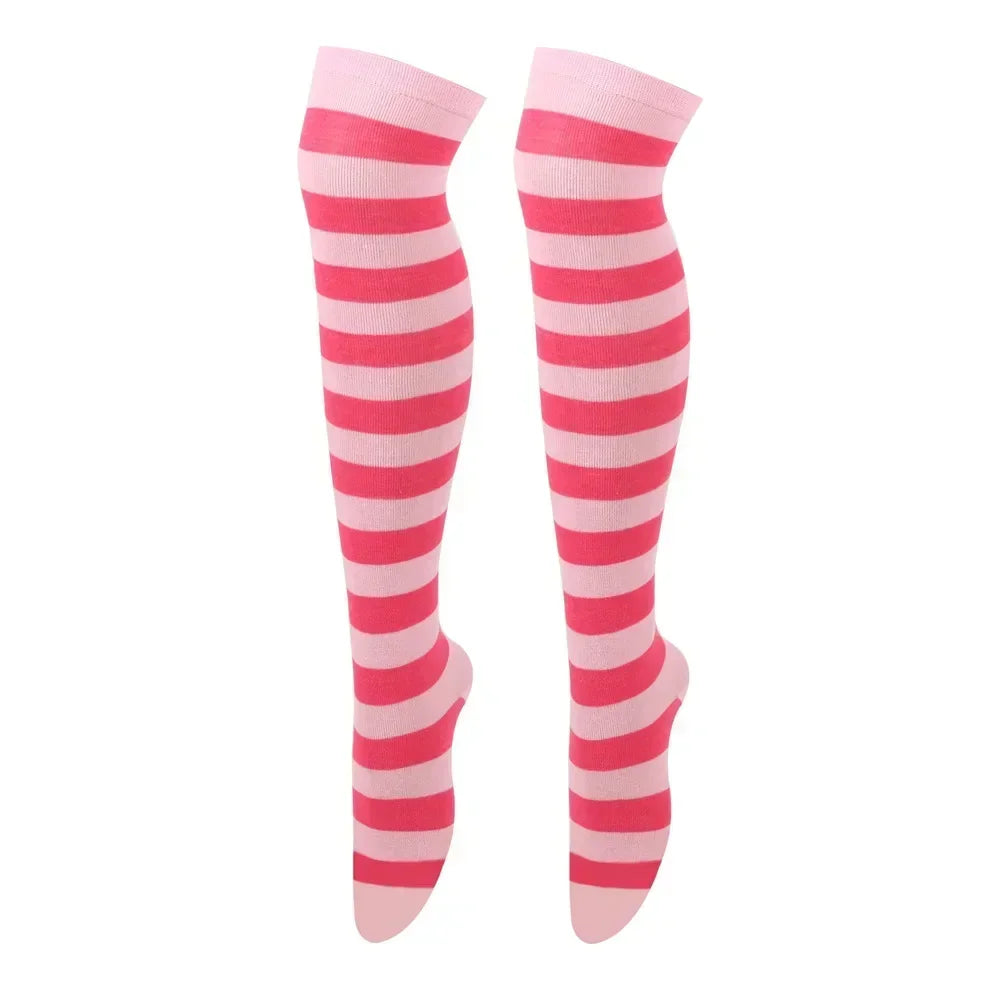 Thigh High Socks Women Over Knee Striped Polka Dot Stockings Black White Pink Lolita Cosplay Harajuku Y2K Kawaii