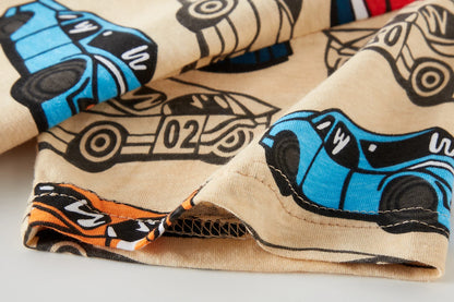 Boys 100% Cotton Car Print Pajama Set Soft Short Sleeve 2-Piece Sleepwear for Kids 1–8 Years