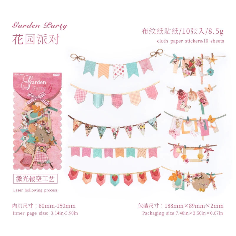 10PCS Creative Party Flag Stickers – DIY Pulling Stick Labels for Scrapbooking, Junk Journaling & Craft Decoration Supplies