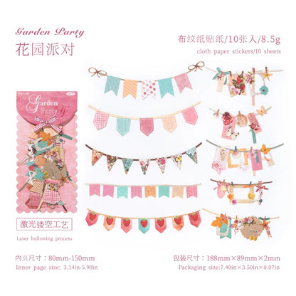 10PCS Creative Party Flag Stickers – DIY Pulling Stick Labels for Scrapbooking, Junk Journaling & Craft Decoration Supplies