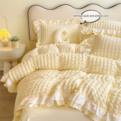 Juego de ropa de cama de 3 piezas de encaje coreano Seersucker – Juego de funda nórdica y fundas de almohada para dormitorio y habitación de invitados