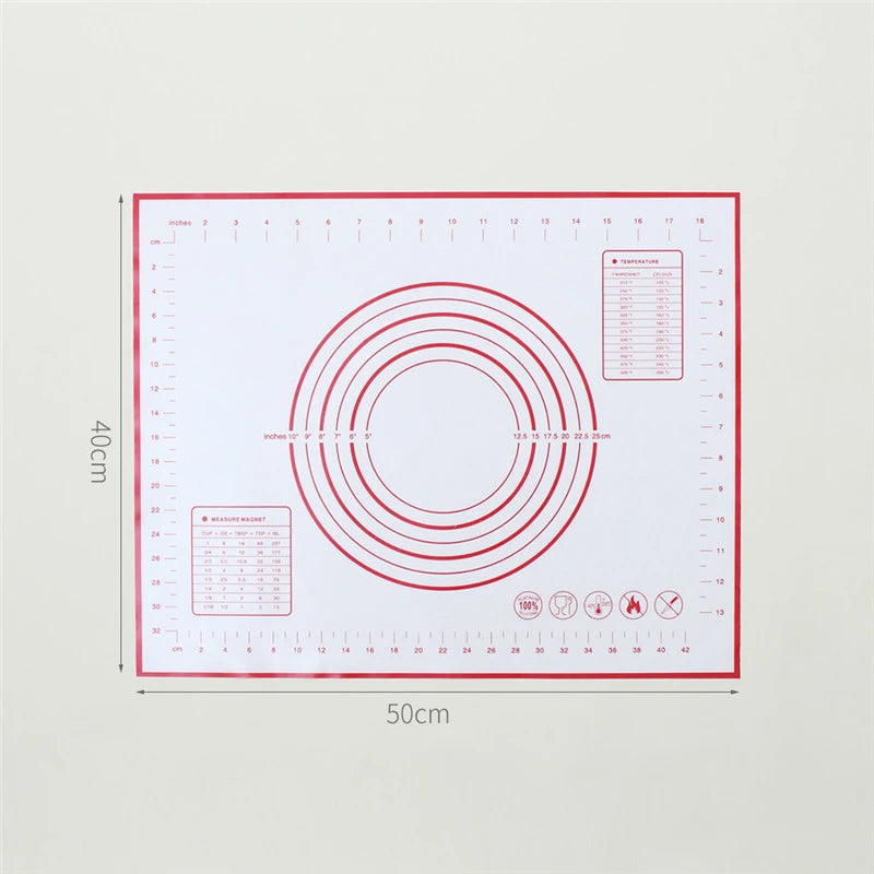 Tapete de silicona para hornear - Tapete antiadherente para amasar masa de 40/50/60 cm, lámina grande de cocina para extender masa para pizza, pan, pastel y preparación de horneado, almohadilla reutilizable de grado alimenticio