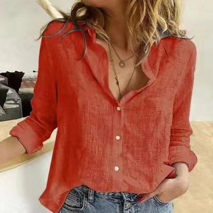 Women's Cotton Linen Oversized Shirt – Long Sleeve Button-Up Blouse, Casual Vintage Lapel Tunic & Y2K Streetwear Top