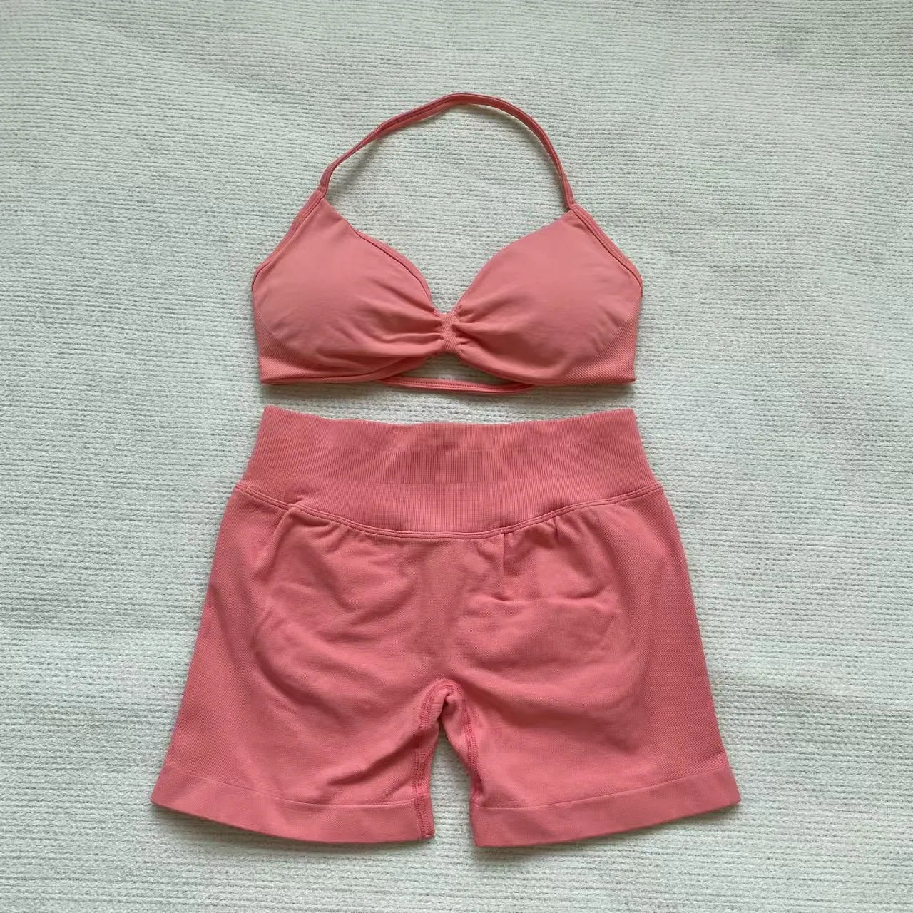 Women’s Seamless Yoga Set – 2PCS Strappy Sports Bra & High Waist Scrunch Shorts Gym Workout Outfit
