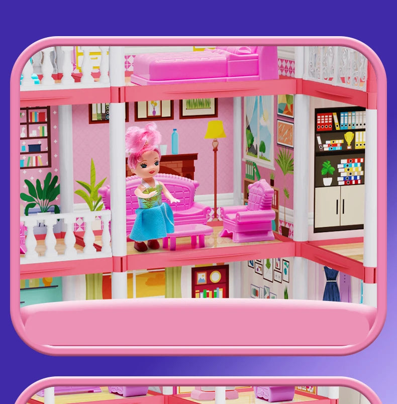 3D DIY Mini Princess Castle Villa Assembly Toy House with LED Lights – Creative Doll House Accessories Set, Girl Birthday Gift