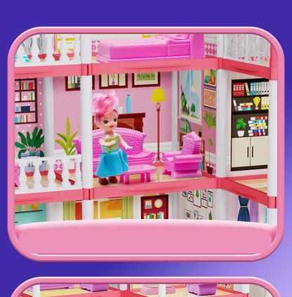 3D DIY Mini Princess Castle Villa Assembly Toy House with LED Lights – Creative Doll House Accessories Set, Girl Birthday Gift