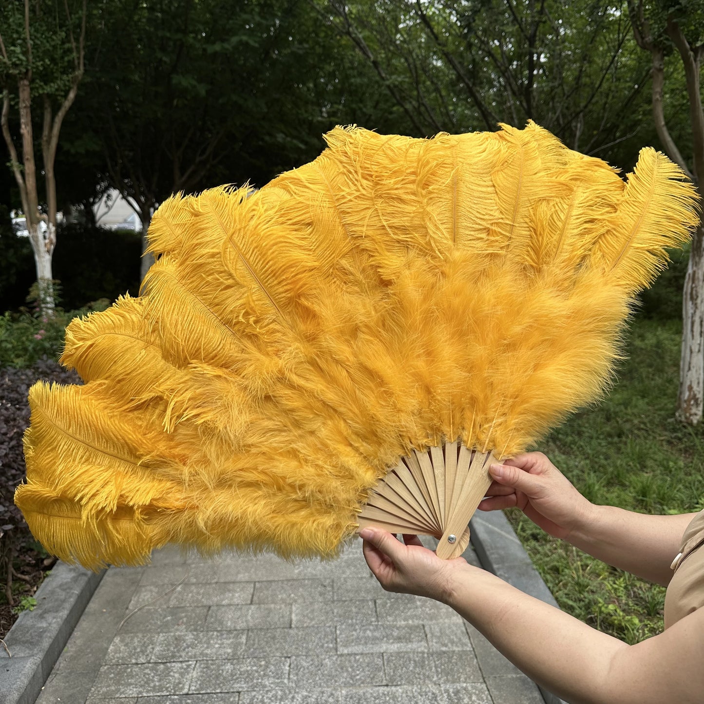 Abanico Grande de Plumas de Avestruz Blancas – Elegante Abanico para Baile y Actuaciones Escénicas (100 cm / 130 cm)