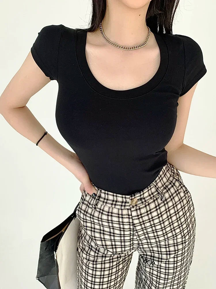 2026 Summer Women’s 100% Cotton Slim T-Shirt Casual Basic O-Neck Solid Korean Style Tee 16 Colors