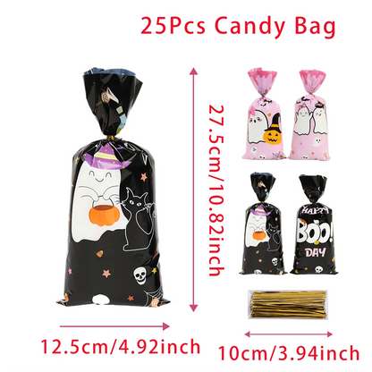 25/50/100PCS Halloween Ghost & Cat Gift Bags – Candy & Cookie Treat Packaging Bags for Trick-or-Treat, Halloween Parties & Decorations 2025