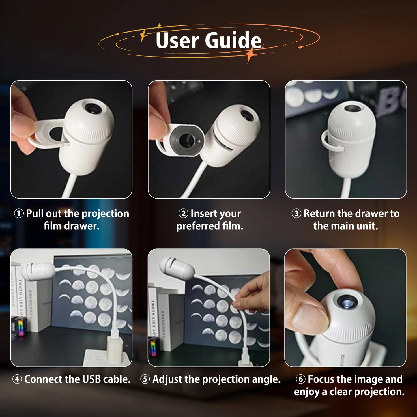Lámpara proyector USB LED de cielo estrellado y galaxia – Luz nocturna de Saturno para coche, habitación y decoración de techo