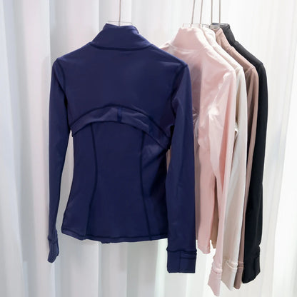 Women’s Gold Zipper Yoga Jacket – Stand Collar Slim Fit Quick-Dry Breathable Sports & Running Activewear