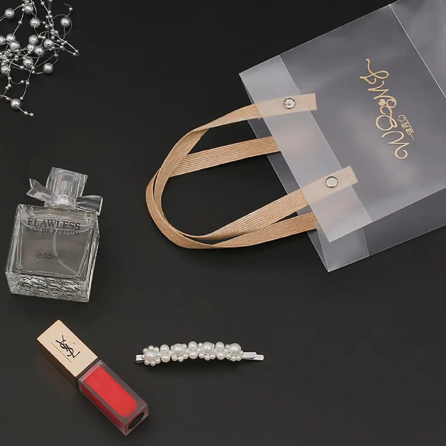 10PCS Frosted Transparent Plastic Gift Bags with Handles for Retail, Gifts, Shopping & Packaging