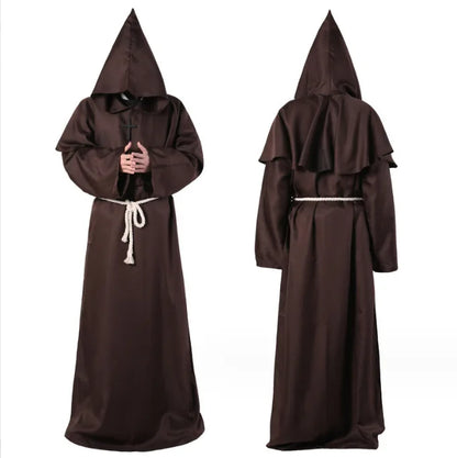 Medieval Hooded Monk Friar Priest Wizard Robe – Unisex Adult Long Loose Costume for Masquerade, Theme Parties, Halloween & Cosplay