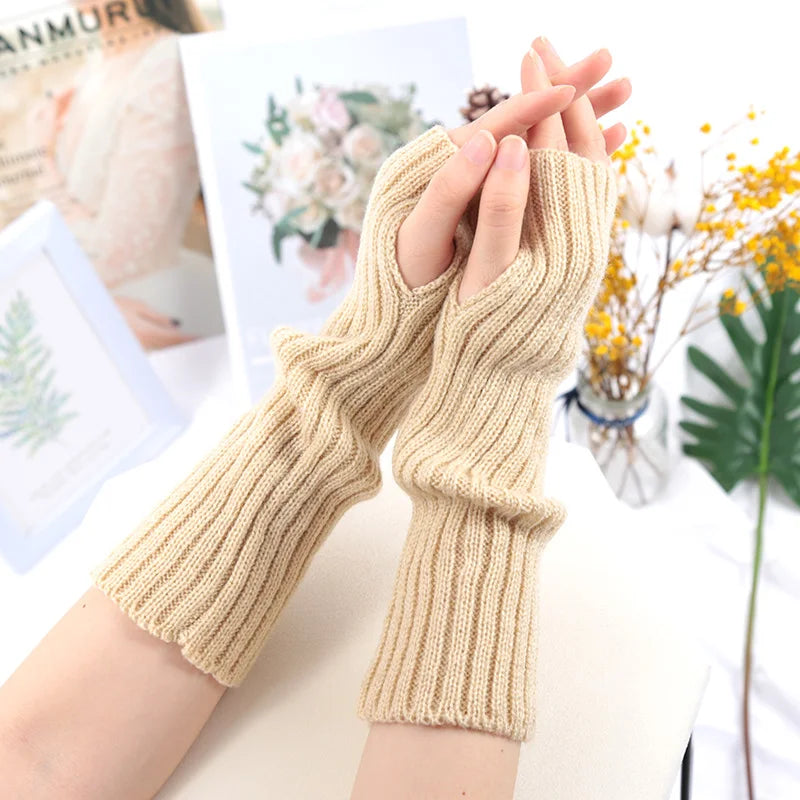Long Fingerless Gloves for Women Winter Knitted Arm Warmers Kawaii Anime Punk Gothic Lolita Mittens