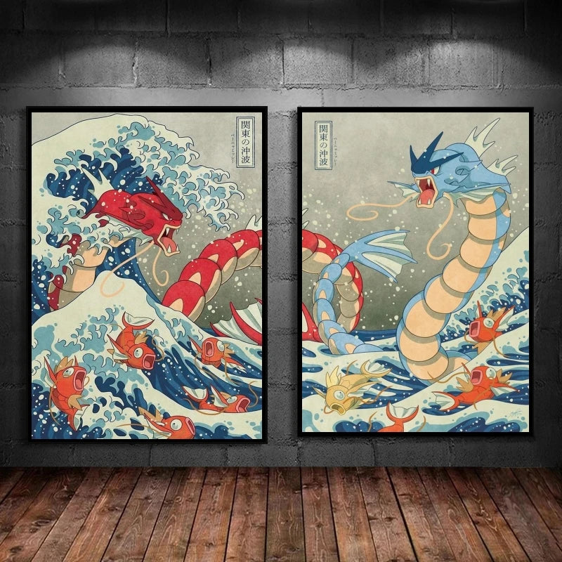Décoration Murale sur Toile Pokémon Gyarados – Affiche Anime Classique Peinture pour la Décoration Moderne de la Maison et du Salon