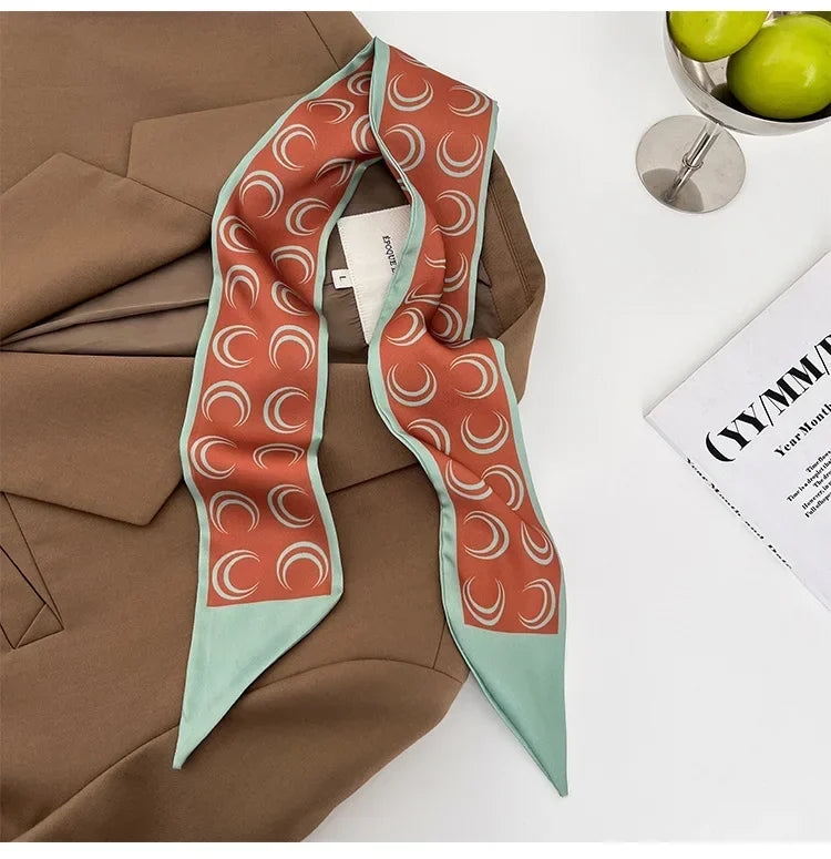 Khaki Nude Silk Scarf Hair Band – Vintage Satin Ribbon Bow Hair Accessory for Women | Elegant Fashion Hair Tie