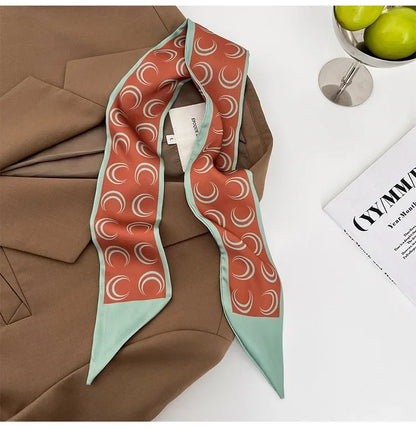 Khaki Nude Silk Scarf Hair Band – Vintage Satin Ribbon Bow Hair Accessory for Women | Elegant Fashion Hair Tie