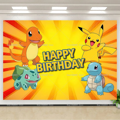 Pokémon Birthday Backdrop – Pikachu Party Photography Background Banner for Kids Birthday, Photo Studio Wall & Party Decoration