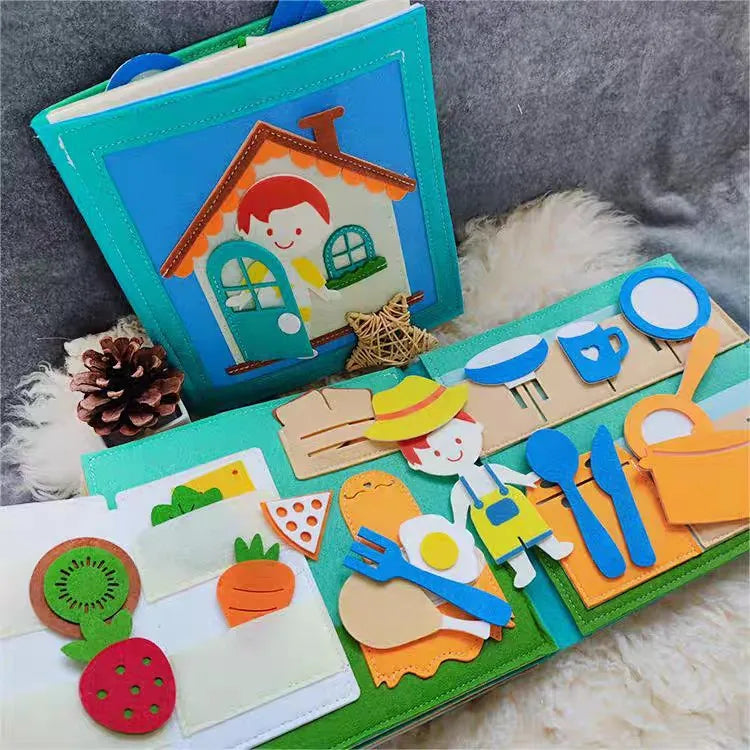 Libro Montessori de tela con animales de granja – Libro de actividades de fieltro para el aprendizaje preescolar, juguete para habilidades motoras finas para niños pequeños, libro interactivo de cuentos de educación temprana para niños
