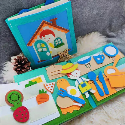 Libro Montessori de tela con animales de granja – Libro de actividades de fieltro para el aprendizaje preescolar, juguete para habilidades motoras finas para niños pequeños, libro interactivo de cuentos de educación temprana para niños