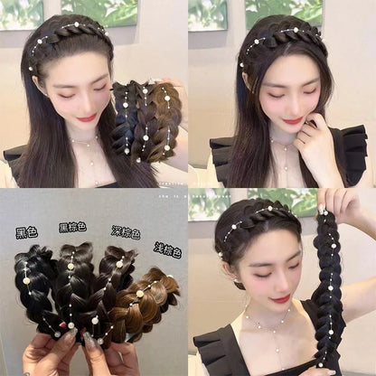 Diadema Bohemio Trenzado Sintético para Mujer Banda de Pelo Elástica para Fiestas y Cosplay