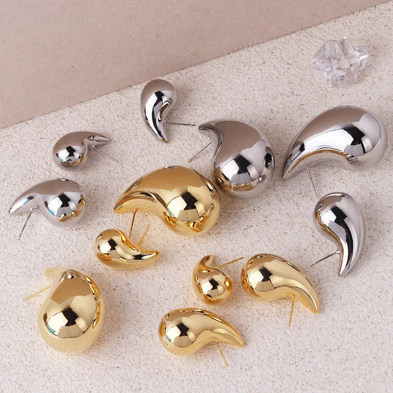 Pendientes de gota de agua gruesos en color dorado de moda 2024 – Pendientes colgantes de lágrima brillantes para mujer, accesorios de joyería de moda llamativos, pendientes de estilo personal y regalo