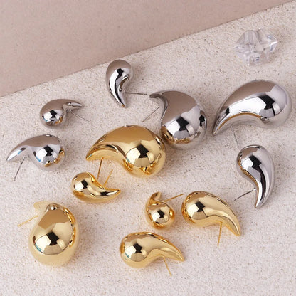 Pendientes de gota de agua gruesos en color dorado de moda 2024 – Pendientes colgantes de lágrima brillantes para mujer, accesorios de joyería de moda llamativos, pendientes de estilo personal y regalo