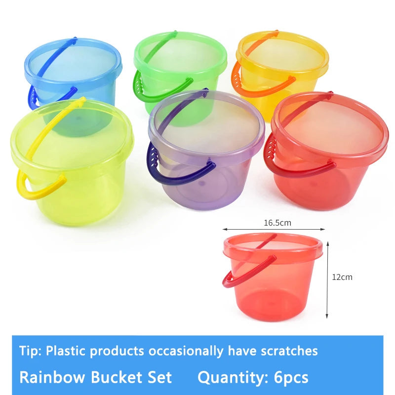 Kit de jeu sensoriel Montessori sable et eau – Jouet d'apprentissage STEM ouvert avec gobelets doseurs arc-en-ciel, entonnoirs, pelles, pinces et tuyaux, jouet d'activité créative en extérieur pour enfants