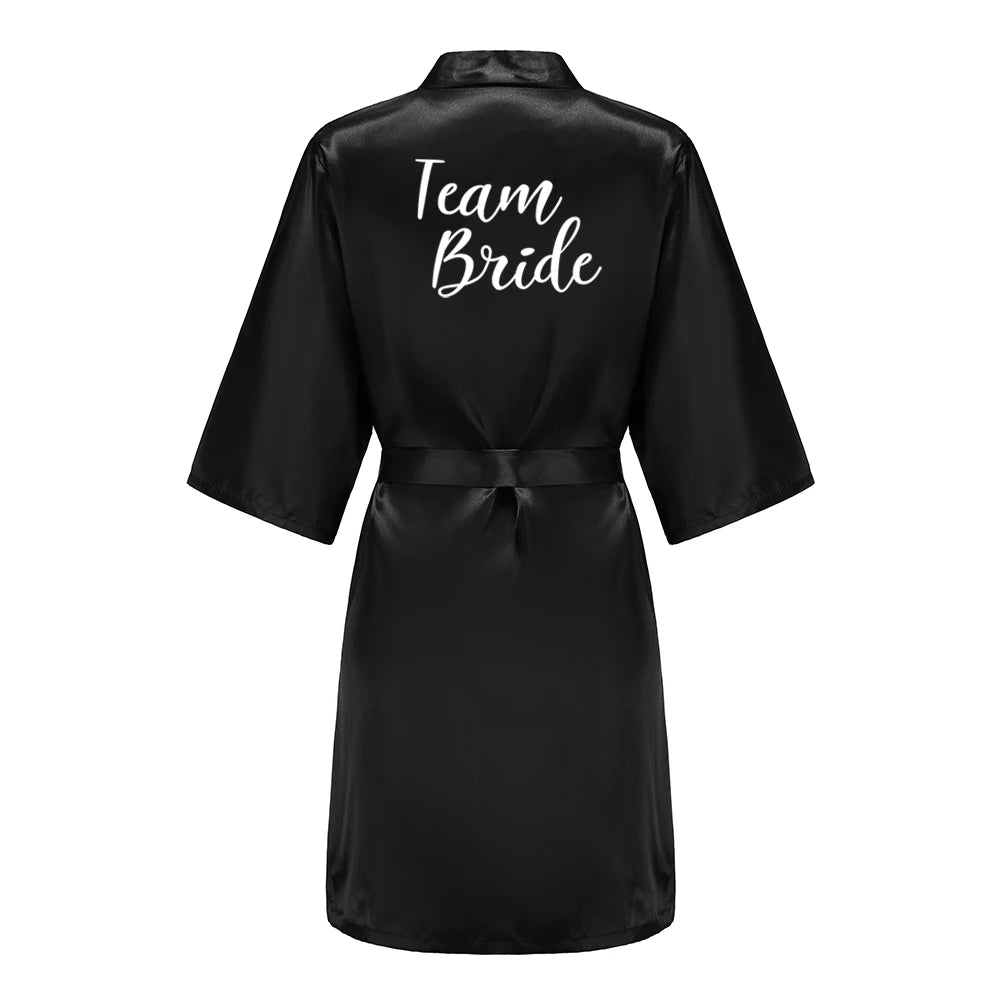Women’s Black Satin Robe – Silky Kimono Bridal Wedding Bridesmaid Loungewear Dressing Gown