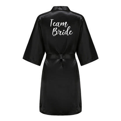 Women’s Black Satin Robe – Silky Kimono Bridal Wedding Bridesmaid Loungewear Dressing Gown
