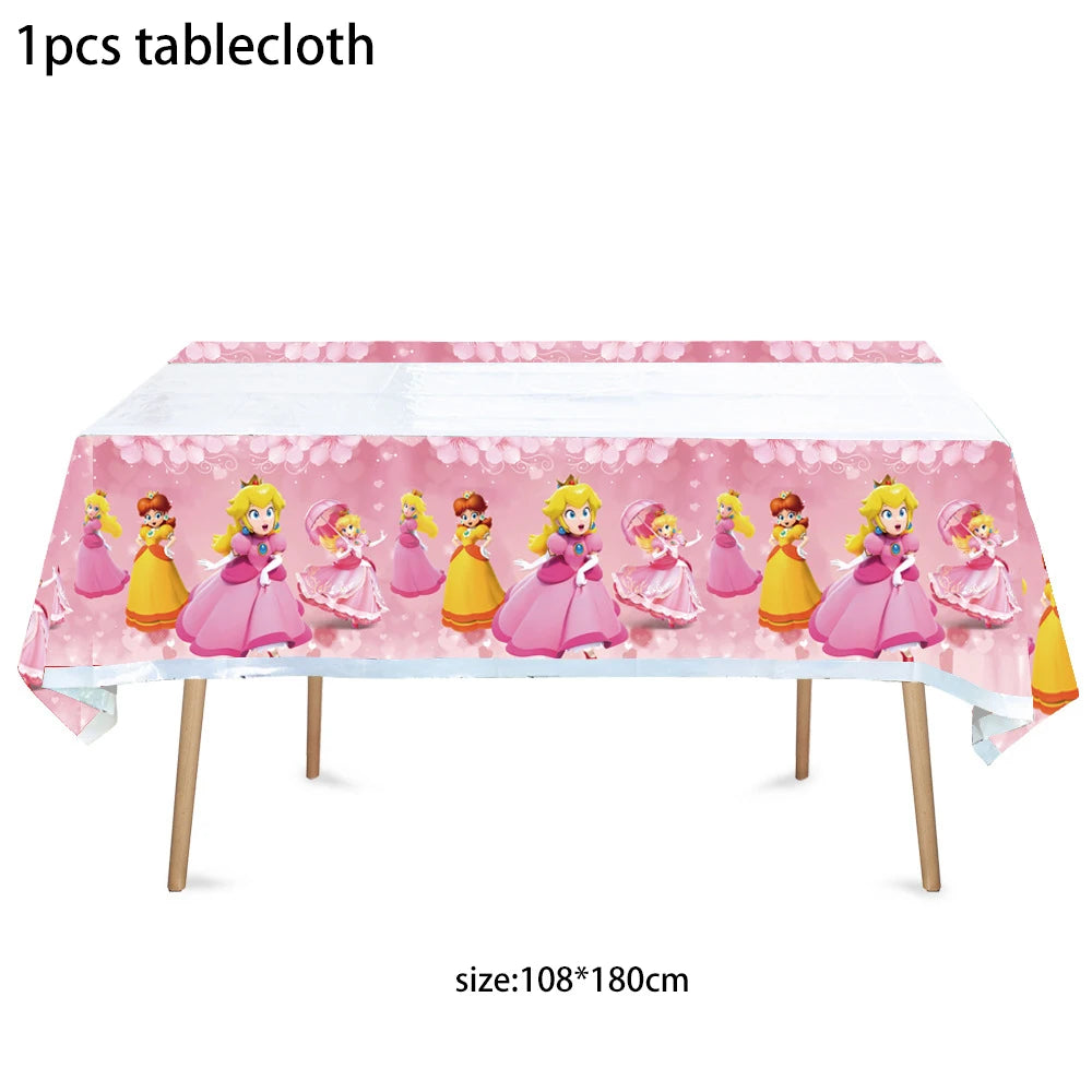 Princess Peach Party Supplies Set – Cartoon Anime-Themed Tableware, Balloons & Decorations for Children's Birthdays & Baby Showers