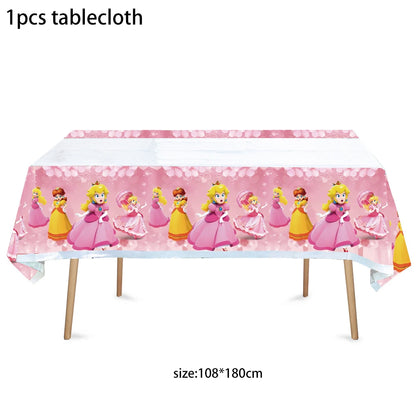 Princess Peach Party Supplies Set – Cartoon Anime-Themed Tableware, Balloons & Decorations for Children's Birthdays & Baby Showers