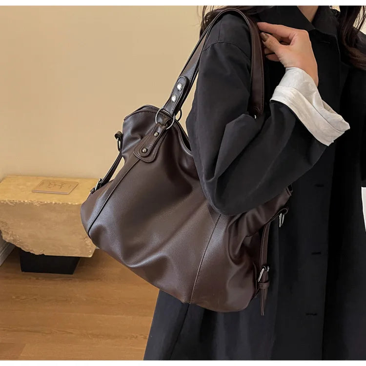 Women’s PU Leather Shoulder Bag – 2026 Fashion Handbag with Soft Interior Compartment, Contrast Color Design, Zipper Closure, Stylish Everyday Purse for Work, Travel & Casual Use