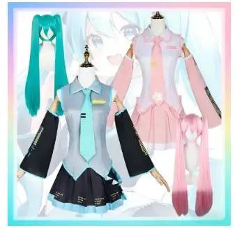 Green Ponytail Anime Cosplay Wig & Costume Set – Virtual Singer Roleplay Outfit with Top & Skirt for Comic Con, Halloween & Party Props