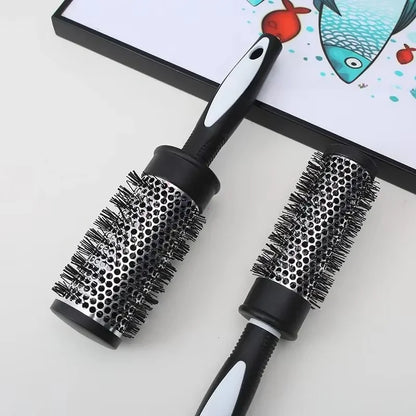 Round Hair Styling Brush – Nylon Bristle Comb with Thermal Aluminum Barrel for Curling, Blow-Drying & Volume, Professional Hairdressing Tool