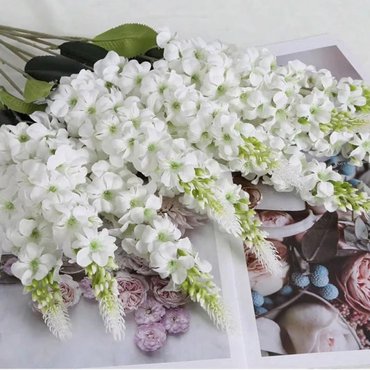 5 flores artificiales de jacinto – Tallos florales de imitación de ratán para decoración de sala de estar, celebraciones de boda, paredes de jardín, cajas de regalo y accesorios de bricolaje