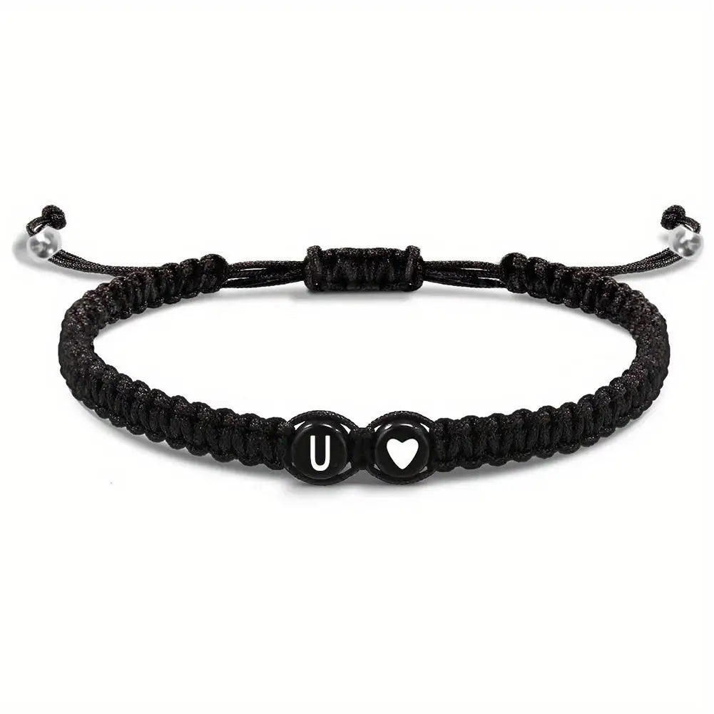 A–Z Initial Heart Braided Bracelet – Personalized Adjustable Name Charm Bracelet for Women & Men | Friendship Jewelry Gift